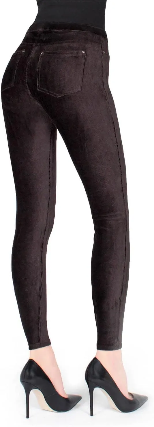 MeMoi Thin-Rib Slim-Cut Stretch Corduroy Leggings