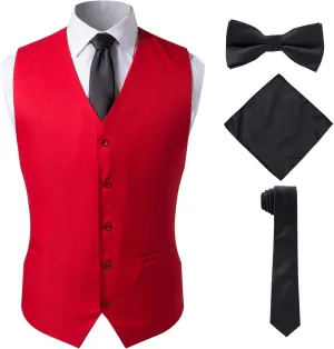 Men's 4pc Classic Jacquard Suit Vests with Tuxedo Necktie Handkerchief Bowtie Set