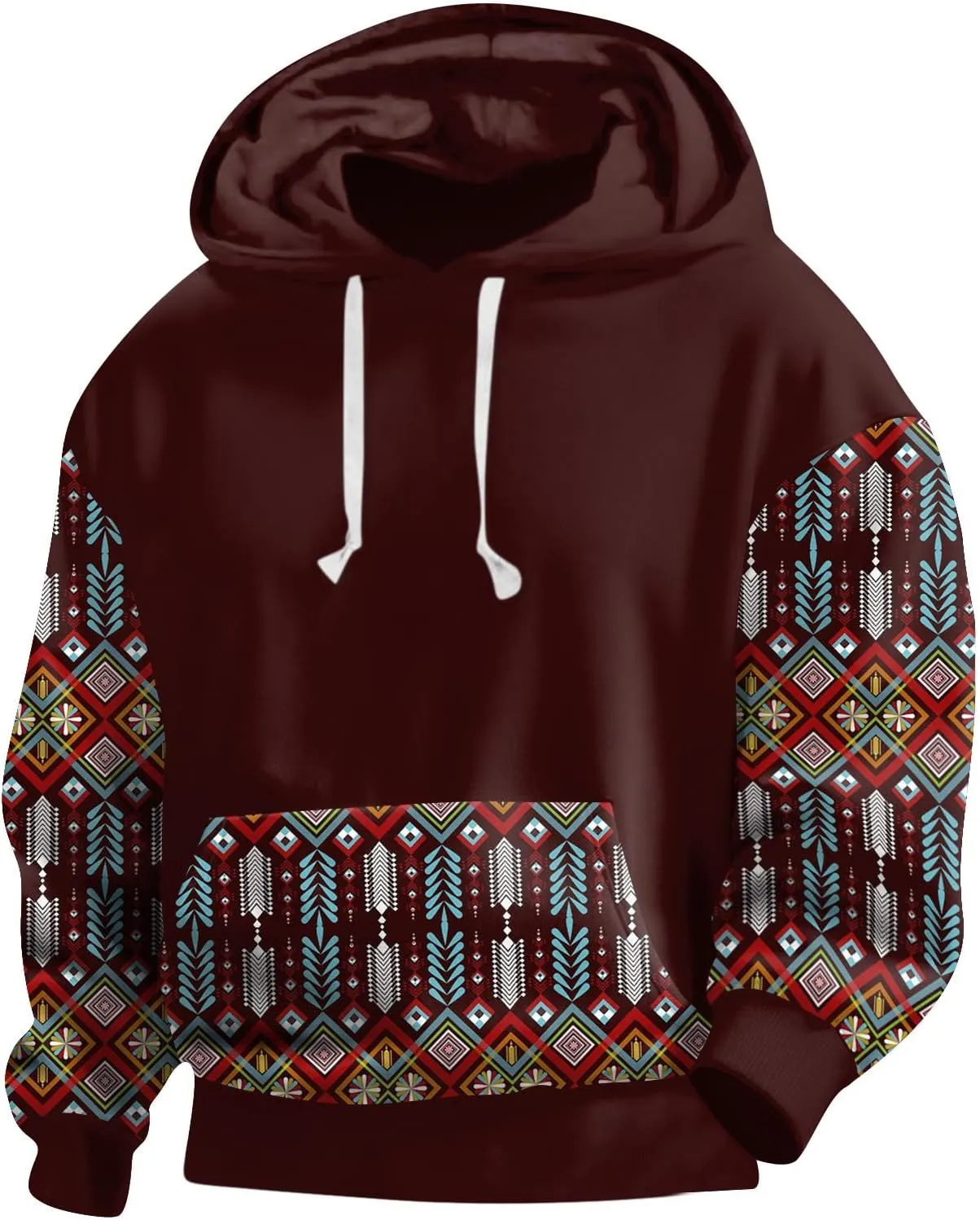 Men's Aztec Sweatshirts Hoodies Vintage Ethnic Print Heavy Weight Hooded Pullover with Kangaroo Pocket