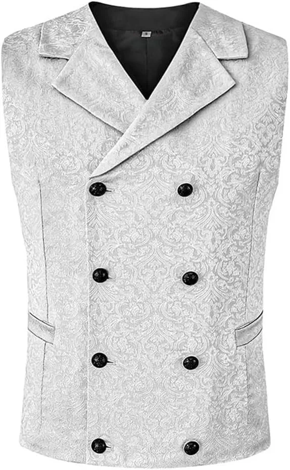 Men's Business Double Breasted Suit Vest Printed Waistcoat Slim Fit Wedding Groomsmen Vests