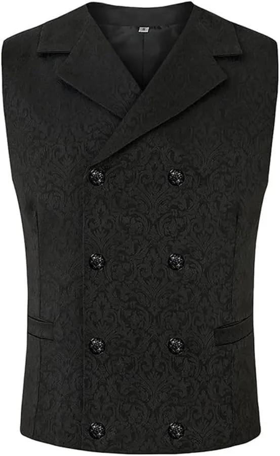 Men's Business Double Breasted Suit Vest Printed Waistcoat Slim Fit Wedding Groomsmen Vests