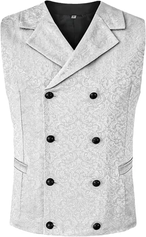 Men's Business Double Breasted Suit Vest Printed Waistcoat Slim Fit Wedding Groomsmen Vests