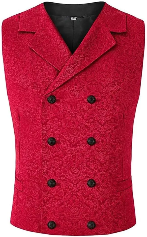 Men's Business Double Breasted Suit Vest Printed Waistcoat Slim Fit Wedding Groomsmen Vests