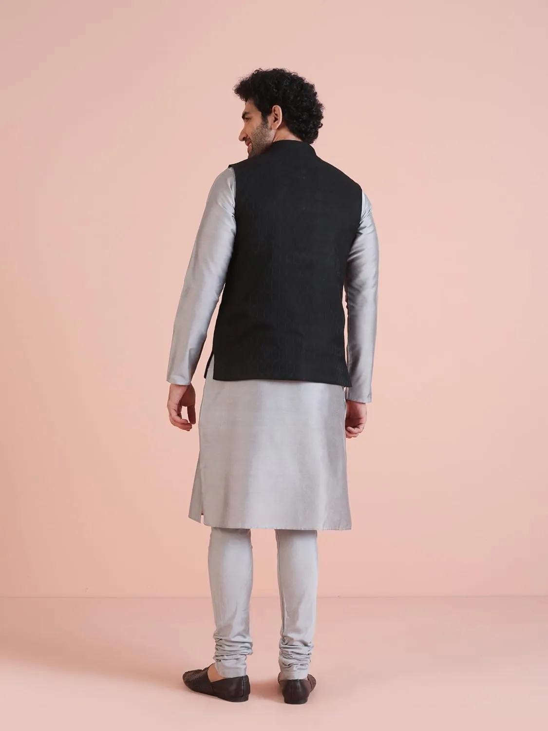 Men's Jacquard Silk/Cotton Blend Nehru Jacket- Traditional Indian Waistcoat for Weddings & Royal Parties