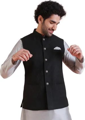 Men's Jacquard Silk/Cotton Blend Nehru Jacket- Traditional Indian Waistcoat for Weddings & Royal Parties