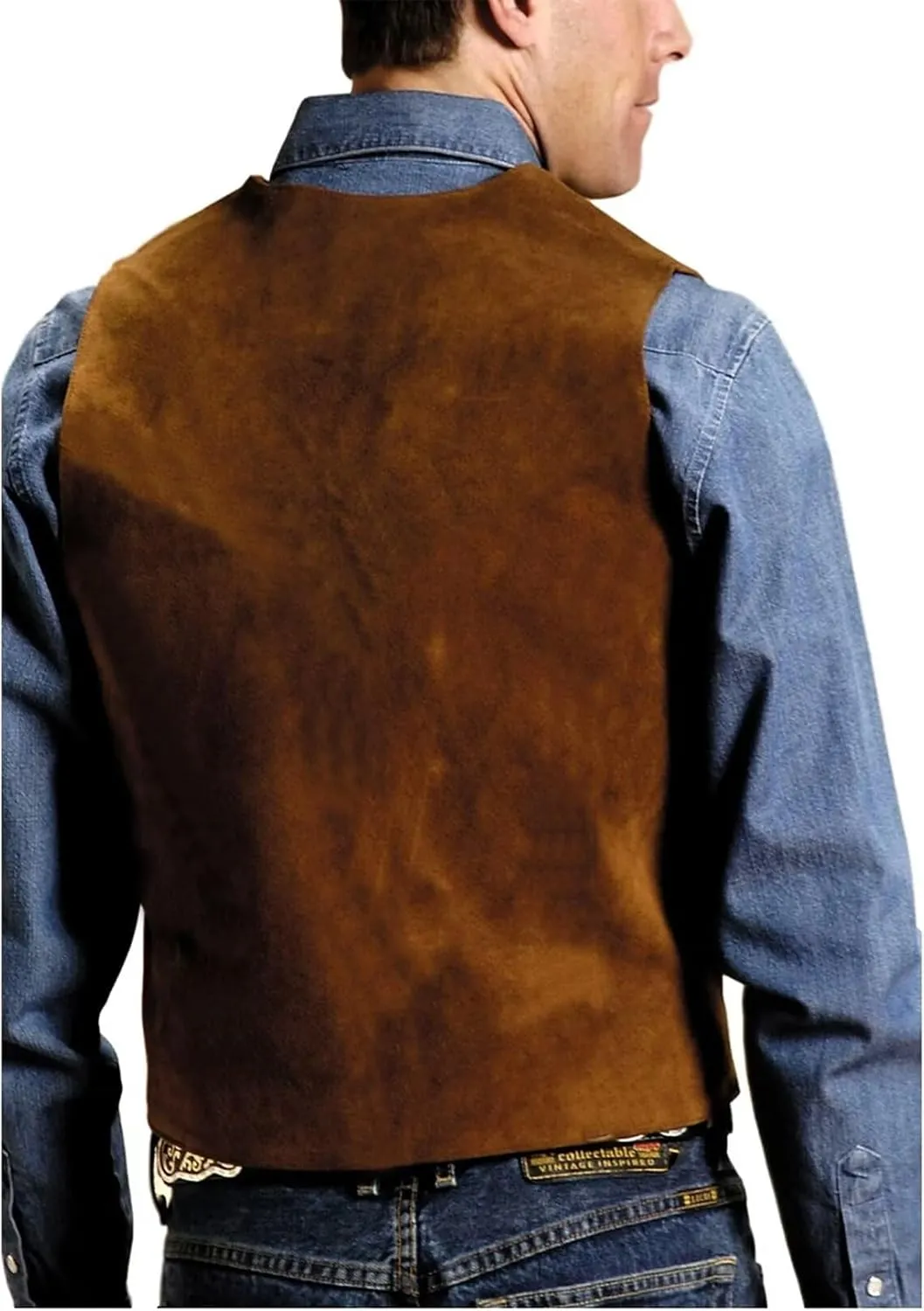 Men's V-Neck Suede Leather Suit Vest Slim Fit Western Cowboy Waistcoats for Wedding Party