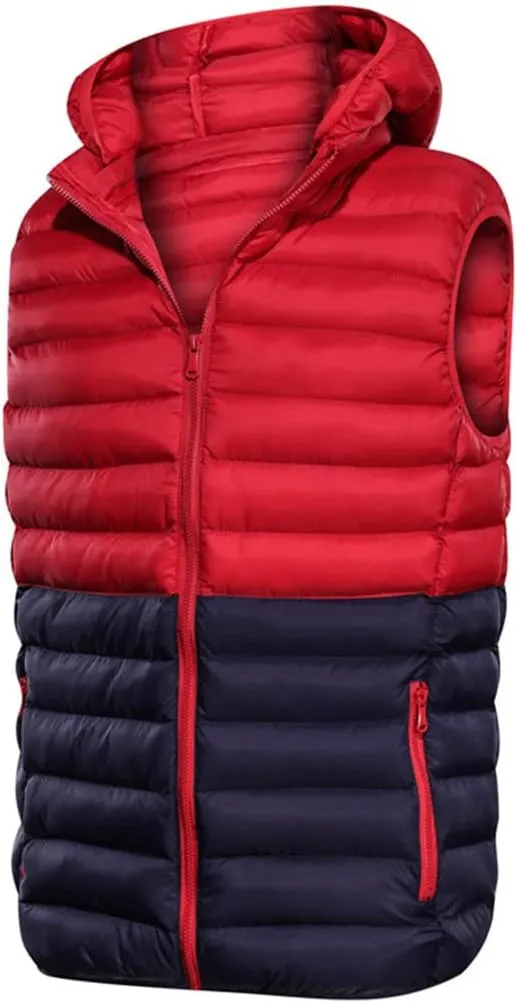 Men's Winter Lightweight Puffer Vest Sleeveless Warm Cotton Padded Waistcoat with Hooded Casual Work Vests