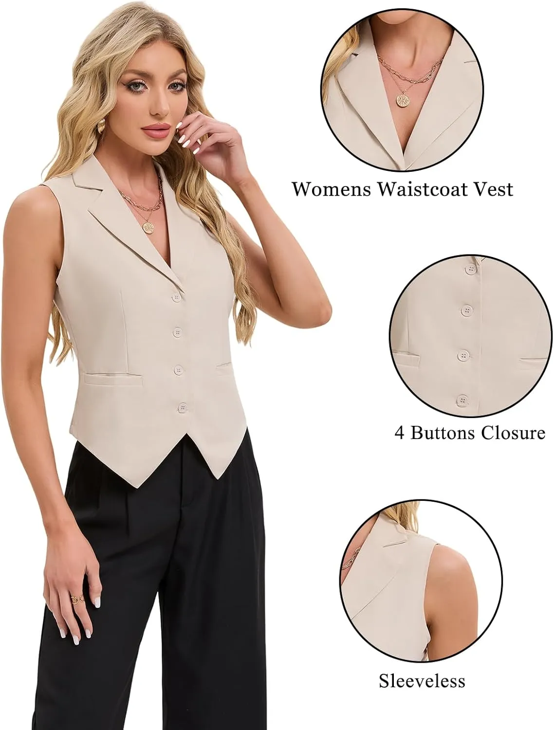 MINTLIMIT Women Button Front Sleeveless Blazer Vest Summer Casual Notch Collar Waistcoat Vests with Pockets