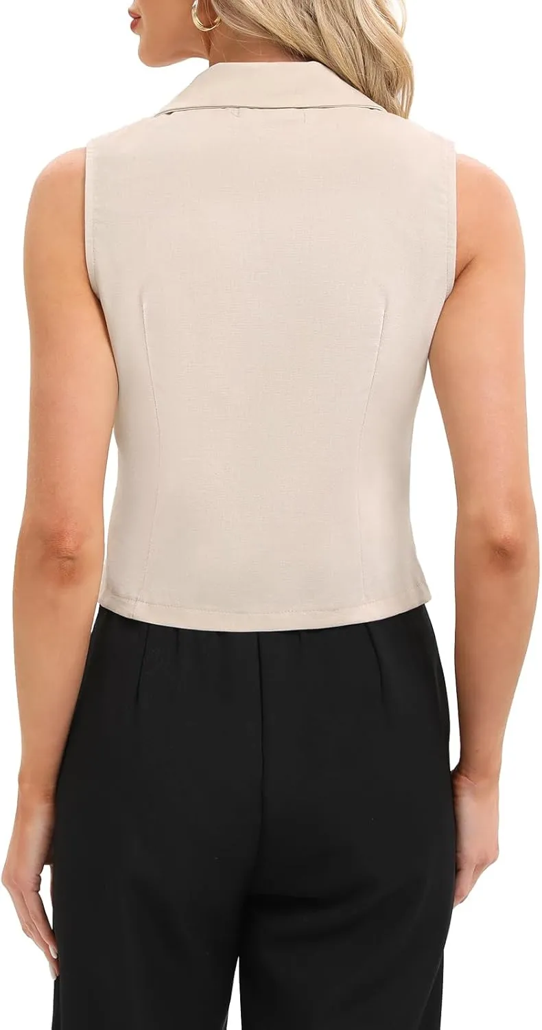 MINTLIMIT Women Button Front Sleeveless Blazer Vest Summer Casual Notch Collar Waistcoat Vests with Pockets