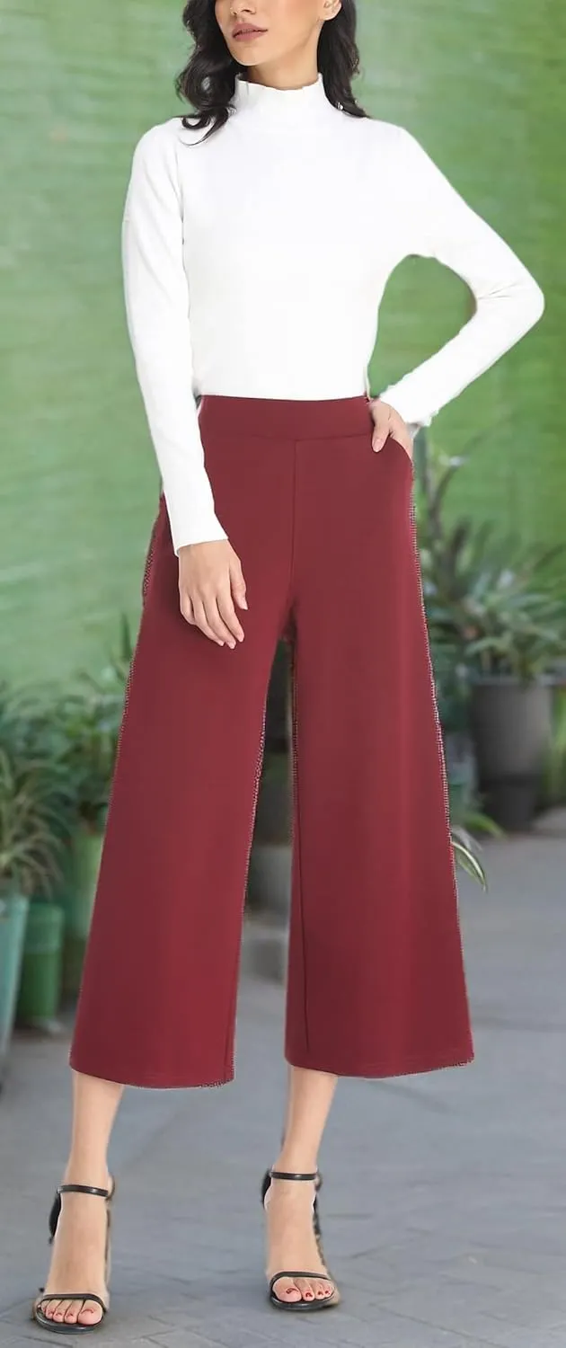 MISS MOLY Wide Leg Pants for Women Business Casual Crop Palazo Dress Pants Capris