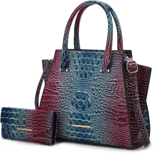 MKF Collection Tote Bag for Women & Wristlet Wallet, Crocodile-Embossed Vegan Leather Top-Handle Handbag Purse Set by Mia k