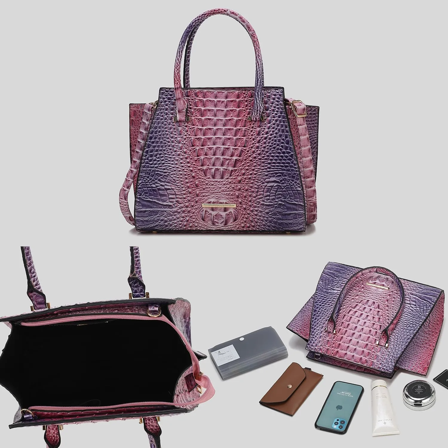 MKF Collection Tote Bag for Women & Wristlet Wallet, Crocodile-Embossed Vegan Leather Top-Handle Handbag Purse Set by Mia k