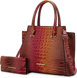 MKF Collection Tote Bag for Women & Wristlet Wallet, Crocodile-Embossed Vegan Leather Top-Handle Handbag Purse Set by Mia k
