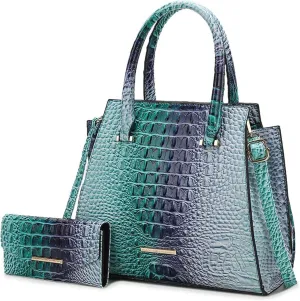 MKF Collection Tote Bag for Women & Wristlet Wallet, Crocodile-Embossed Vegan Leather Top-Handle Handbag Purse Set by Mia k