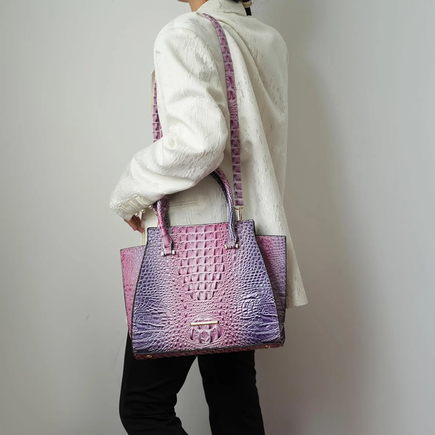 MKF Collection Tote Bag for Women & Wristlet Wallet, Crocodile-Embossed Vegan Leather Top-Handle Handbag Purse Set by Mia k