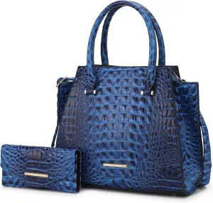 MKF Collection Tote Bag for Women & Wristlet Wallet, Crocodile-Embossed Vegan Leather Top-Handle Handbag Purse Set by Mia k