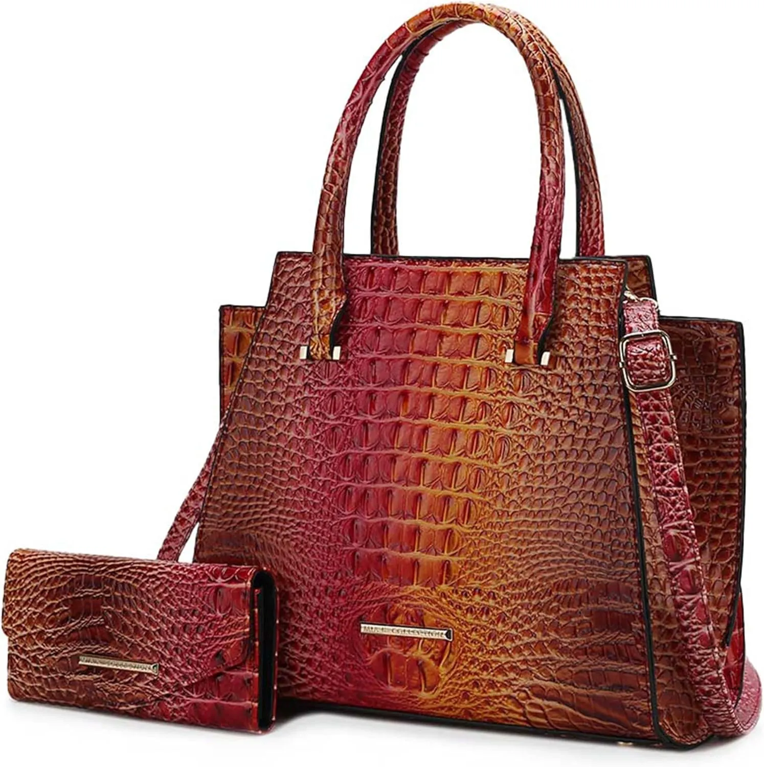 MKF Collection Tote Bag for Women & Wristlet Wallet, Crocodile-Embossed Vegan Leather Top-Handle Handbag Purse Set by Mia k