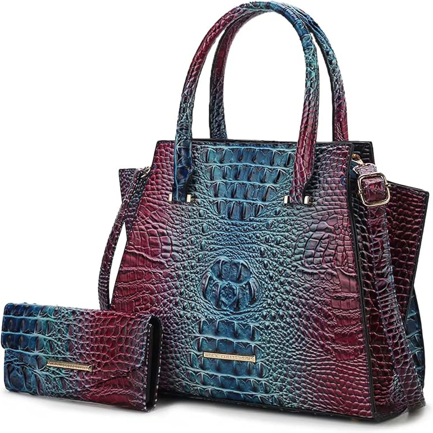 MKF Collection Tote Bag for Women & Wristlet Wallet, Crocodile-Embossed Vegan Leather Top-Handle Handbag Purse Set by Mia k