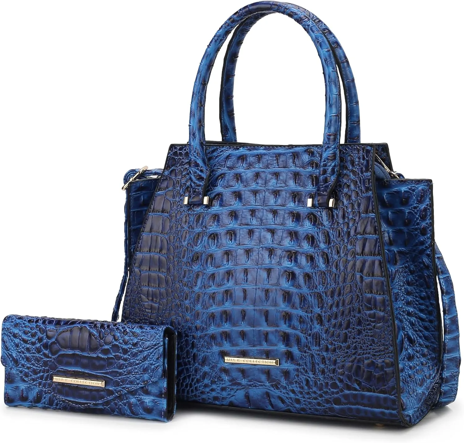 MKF Collection Tote Bag for Women & Wristlet Wallet, Crocodile-Embossed Vegan Leather Top-Handle Handbag Purse Set by Mia k