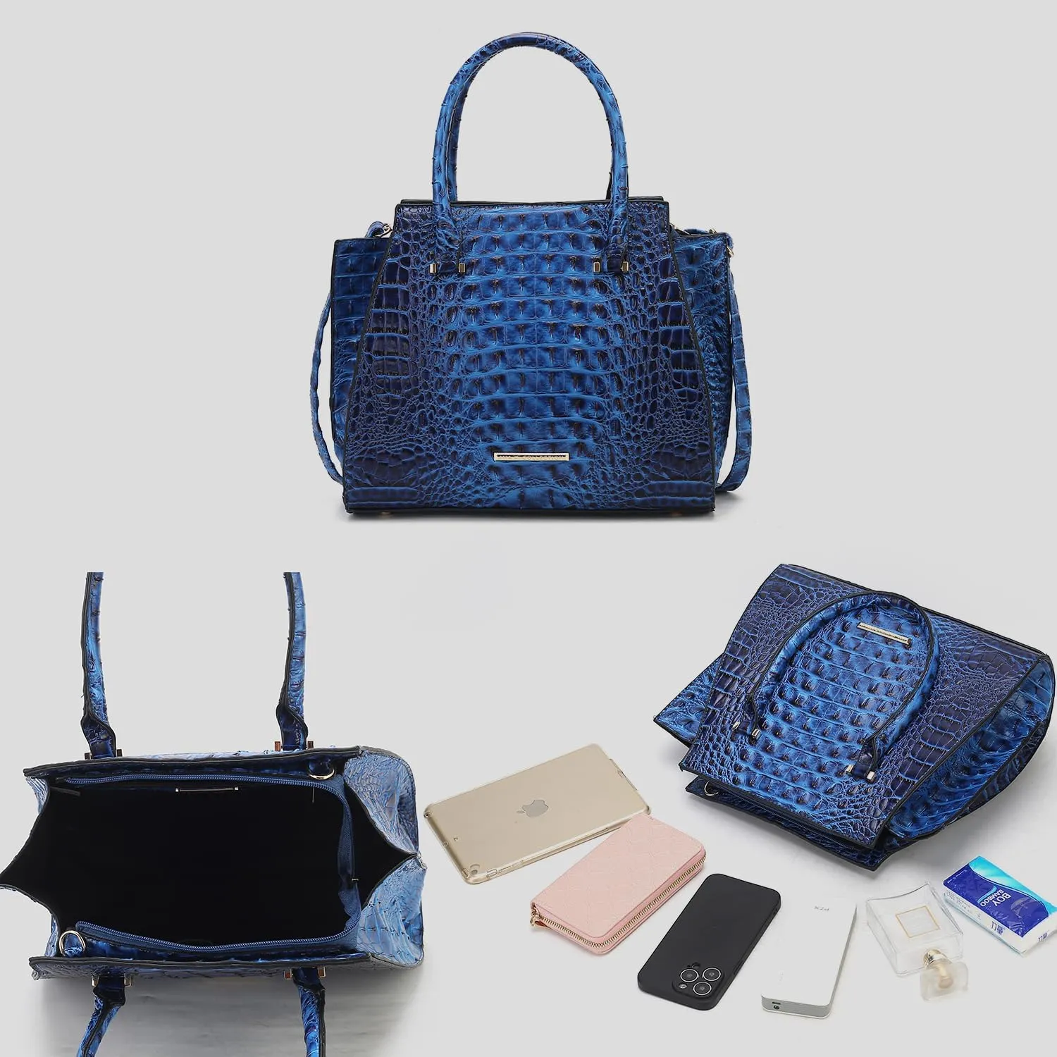MKF Collection Tote Bag for Women & Wristlet Wallet, Crocodile-Embossed Vegan Leather Top-Handle Handbag Purse Set by Mia k
