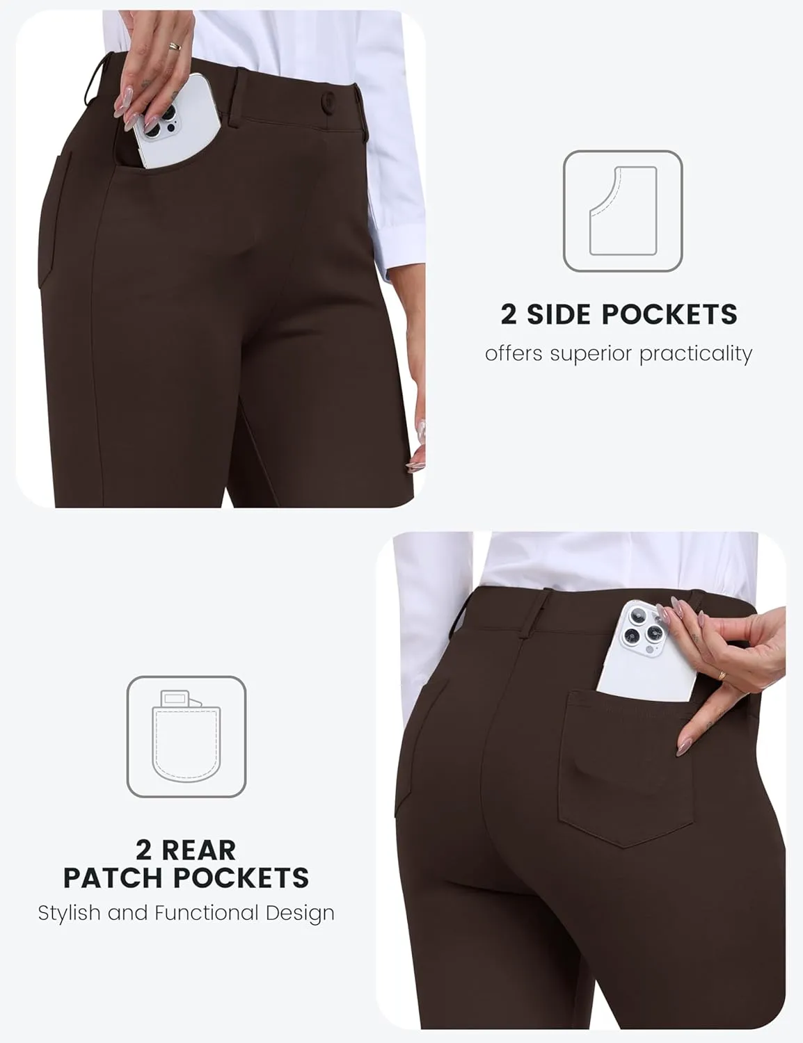 MoFiz Women's Capri Pants Summer Pull-On Stretch Straight Leg Golf Yoga & Business Casual Dressy Cropped Pants with Pockets