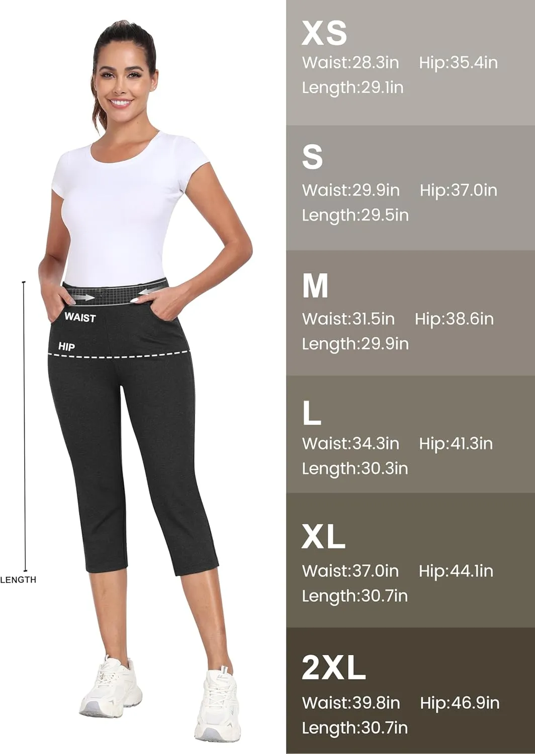 MoFiz Women's Capri Pants Summer Pull-On Stretch Straight Leg Golf Yoga & Business Casual Dressy Cropped Pants with Pockets