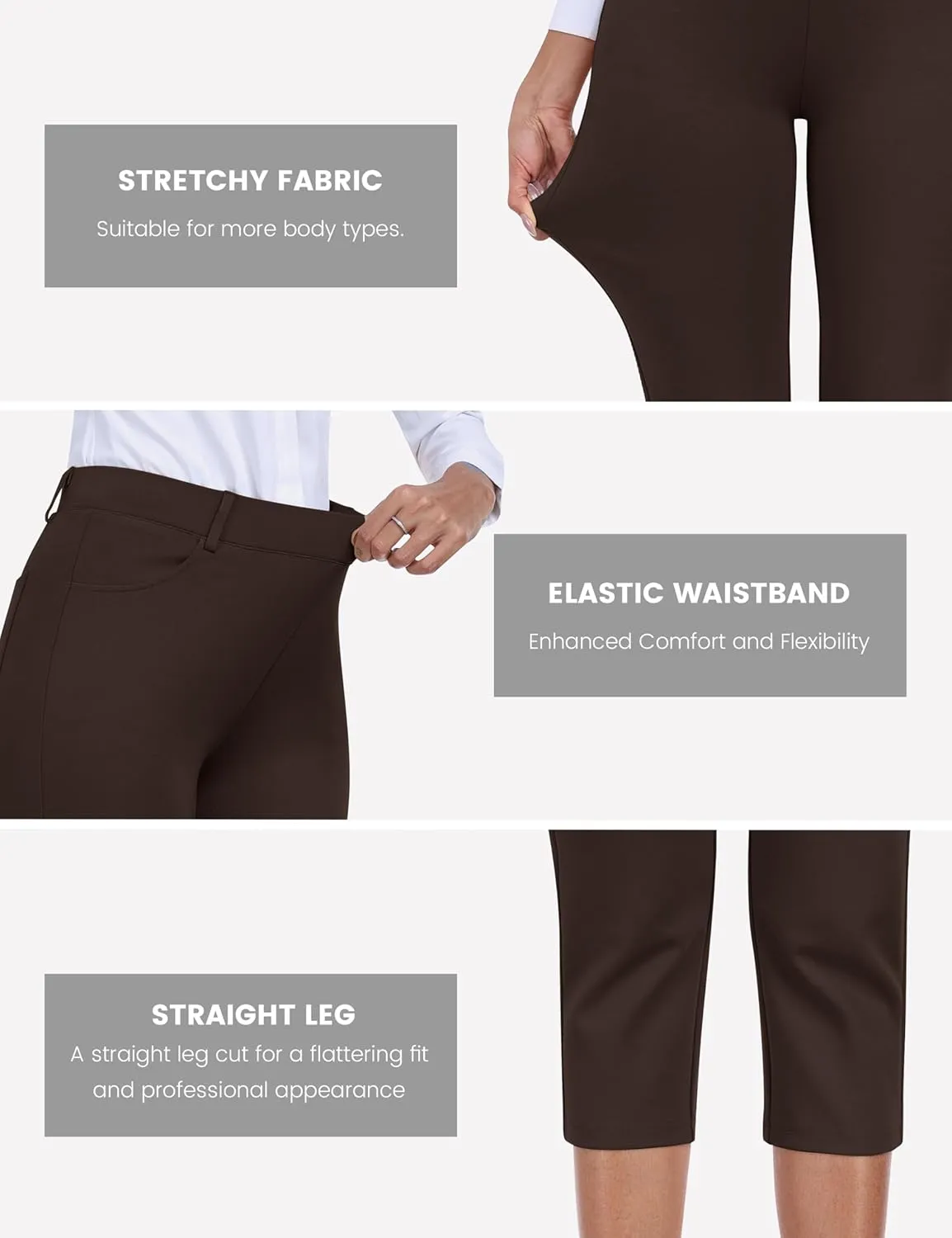 MoFiz Women's Capri Pants Summer Pull-On Stretch Straight Leg Golf Yoga & Business Casual Dressy Cropped Pants with Pockets