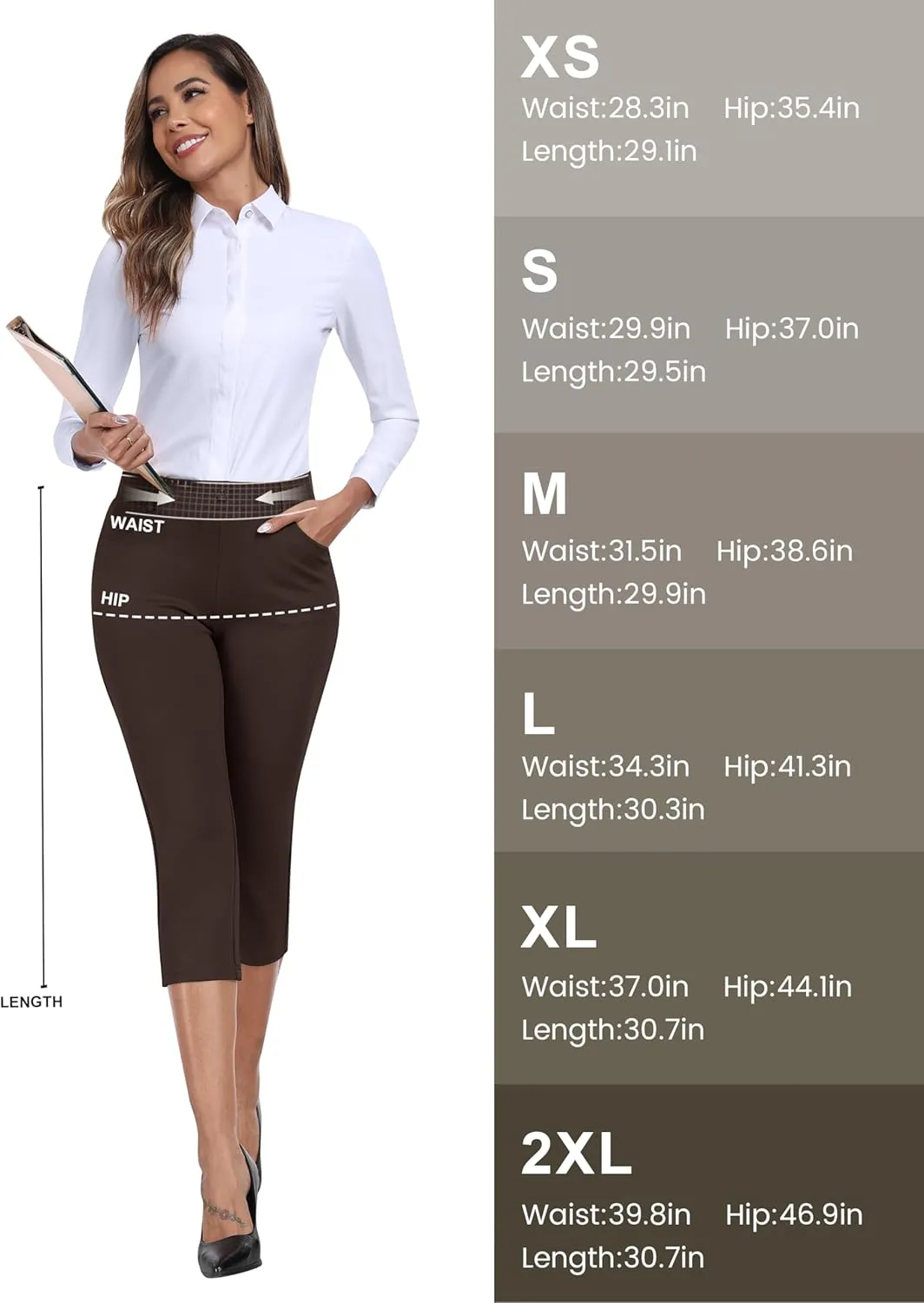 MoFiz Women's Capri Pants Summer Pull-On Stretch Straight Leg Golf Yoga & Business Casual Dressy Cropped Pants with Pockets