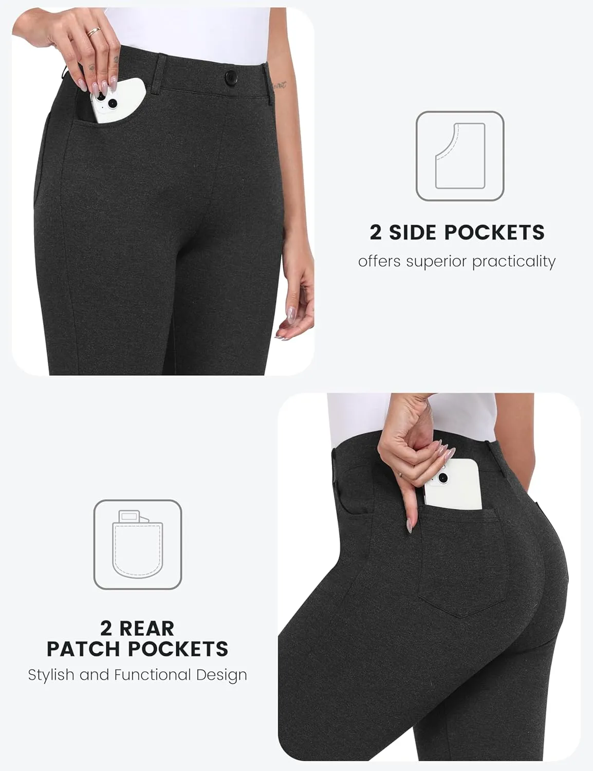 MoFiz Women's Capri Pants Summer Pull-On Stretch Straight Leg Golf Yoga & Business Casual Dressy Cropped Pants with Pockets
