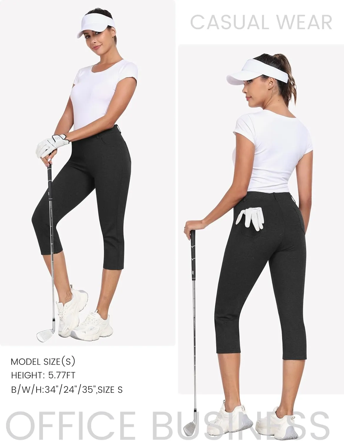 MoFiz Women's Capri Pants Summer Pull-On Stretch Straight Leg Golf Yoga & Business Casual Dressy Cropped Pants with Pockets