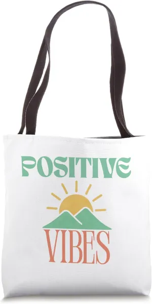 Mountains and Sun Positive Vibes Vintage Design Tote Bag