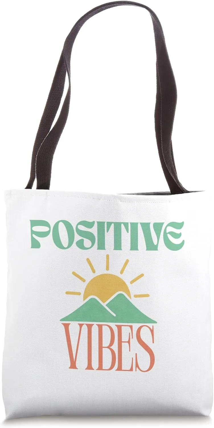 Mountains and Sun Positive Vibes Vintage Design Tote Bag