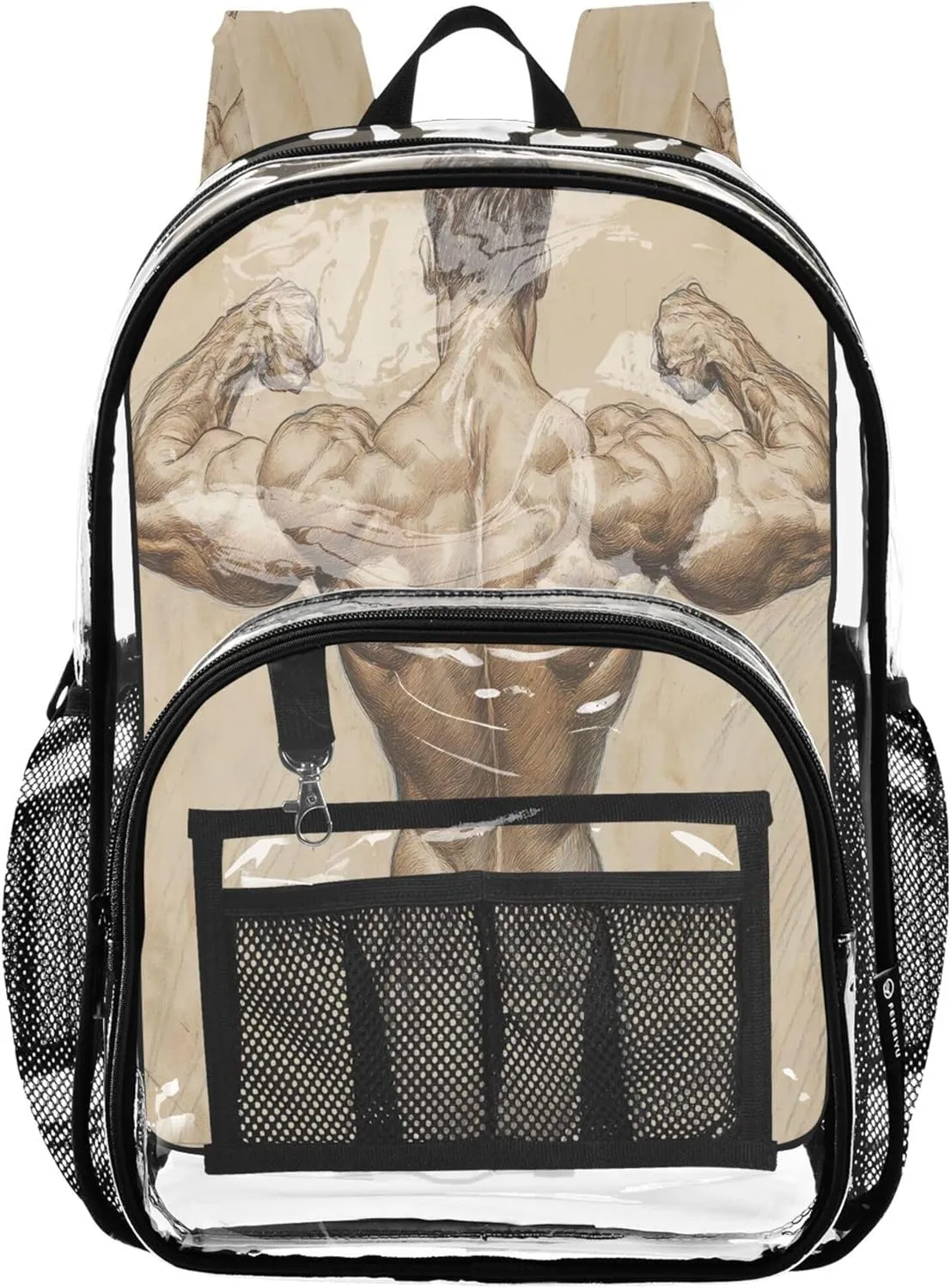 Muscular Back Sketch Beige Kids Bag, Clear Plastic Bags, Transparent Backpack, Backpack Girl