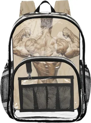 Muscular Back Sketch Beige Kids Bag, Clear Plastic Bags, Transparent Backpack, Backpack Girl