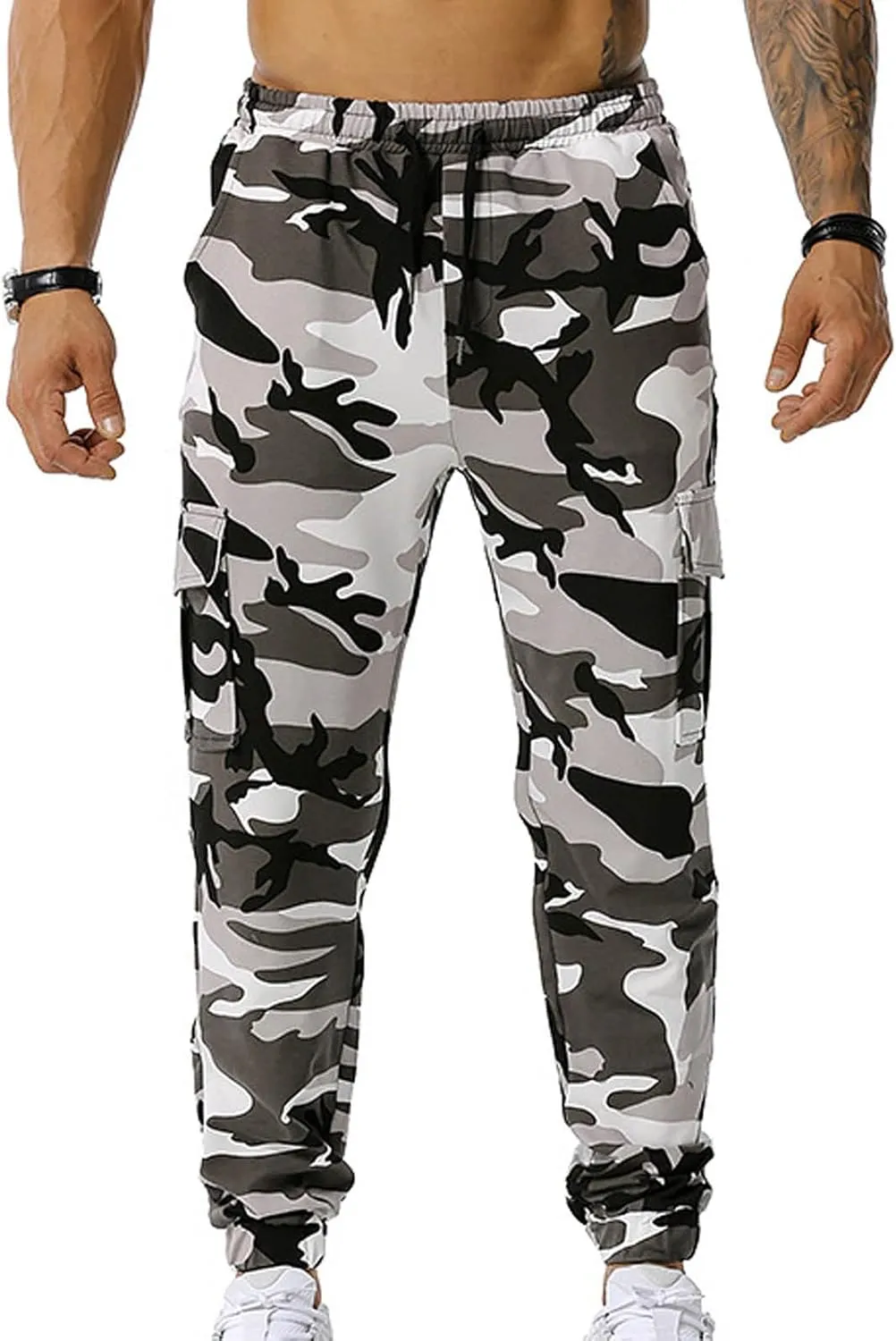 Muscularfit Athletic Pants for Men 2024 Trendy Stretch Waist Camo Pant Causal Drawstring Multi Pockets Camouflage Sweatpants
