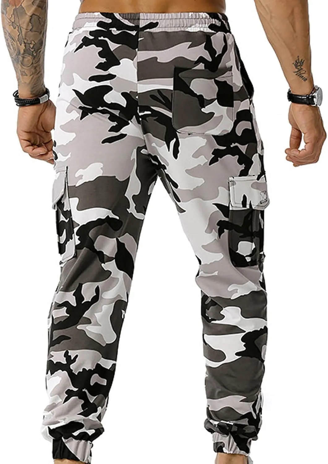 Muscularfit Athletic Pants for Men 2024 Trendy Stretch Waist Camo Pant Causal Drawstring Multi Pockets Camouflage Sweatpants