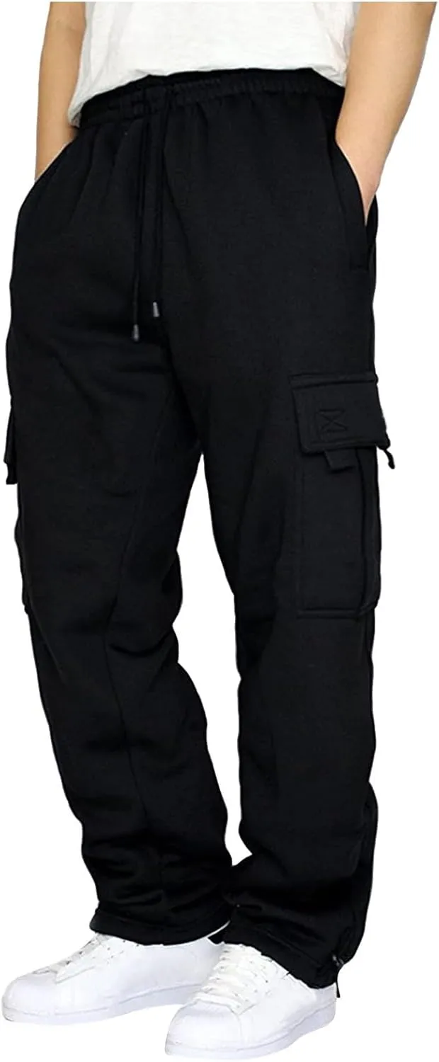 Muscularfit Mens Lounge Pants with Pockets Causal Fashion Stretch Waist Cargo Pant Drawstring Solid Athletic Fall Sweatpants