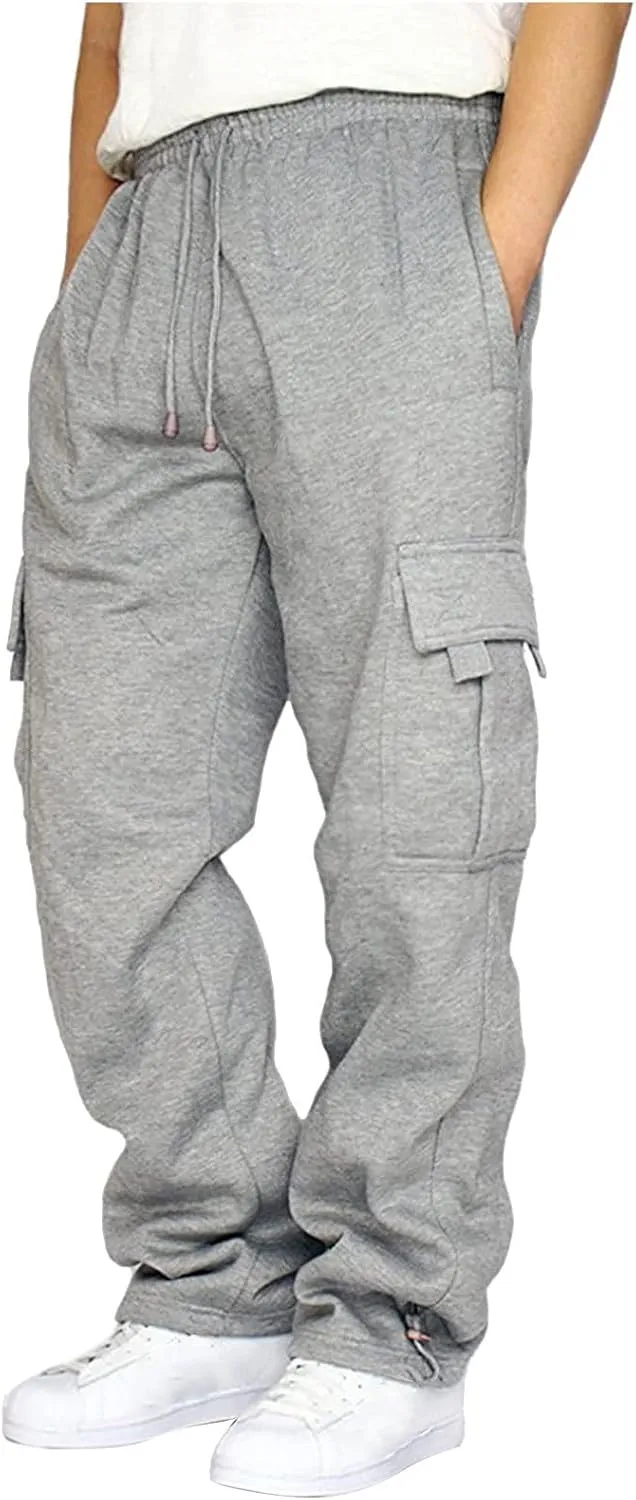 Muscularfit Mens Lounge Pants with Pockets Causal Fashion Stretch Waist Cargo Pant Drawstring Solid Athletic Fall Sweatpants