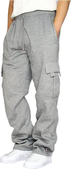 Muscularfit Mens Lounge Pants with Pockets Causal Fashion Stretch Waist Cargo Pant Drawstring Solid Athletic Fall Sweatpants