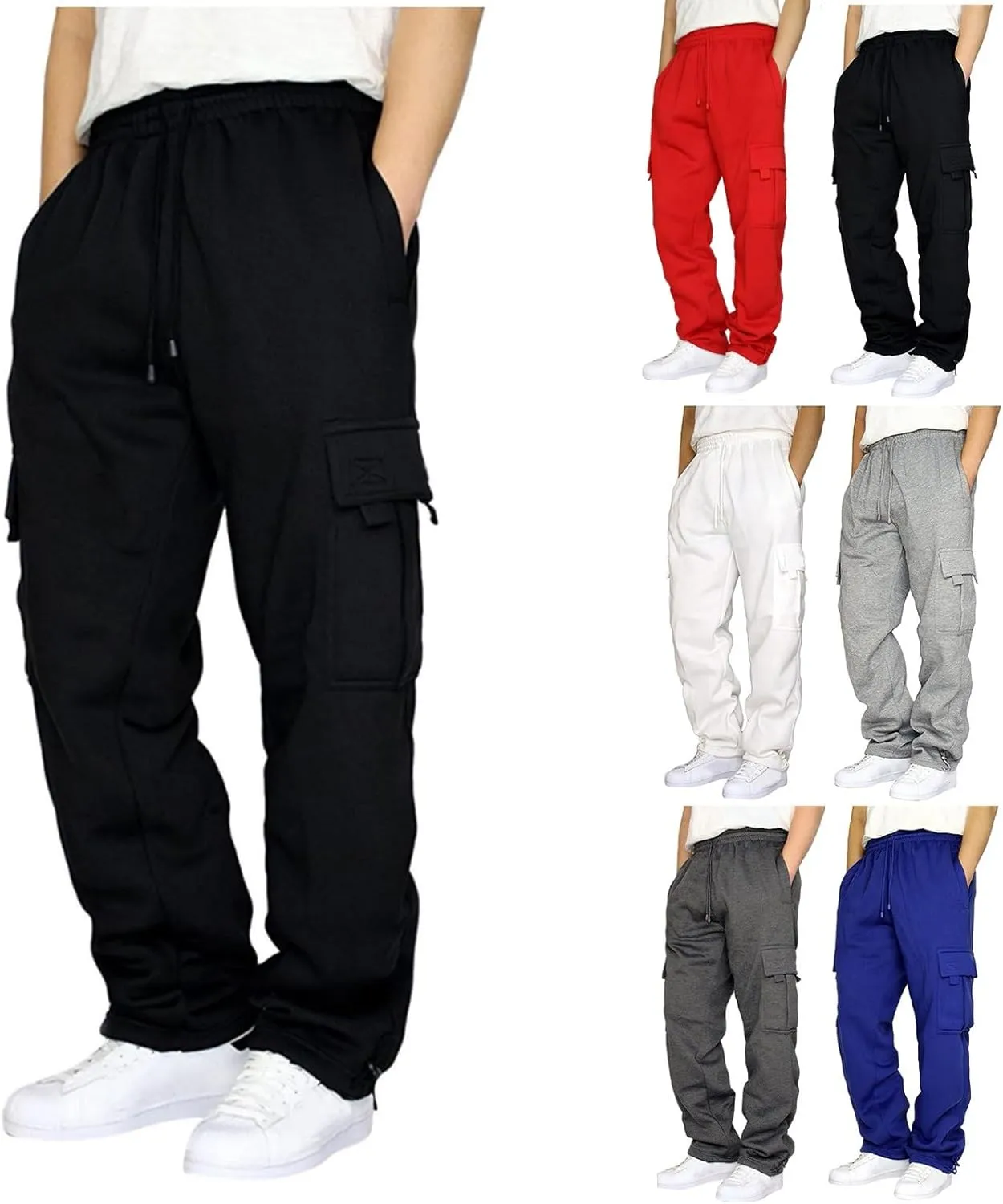 Muscularfit Mens Lounge Pants with Pockets Causal Fashion Stretch Waist Cargo Pant Drawstring Solid Athletic Fall Sweatpants