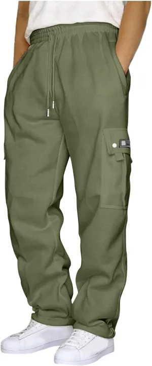 Muscularfit Mens Pants Straight Fit Solid Drawstring Stretch Waist Loose Straight Sweatpant Causal Fall Jogger Athletic Pants