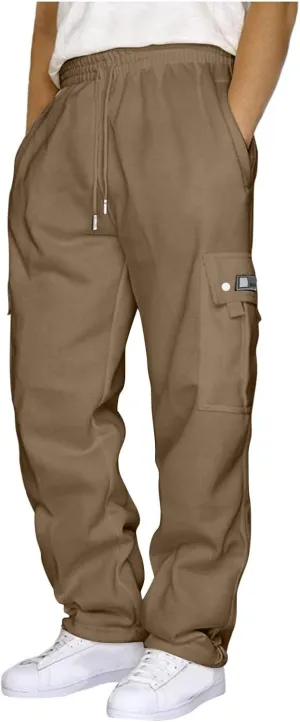 Muscularfit Mens Pants Straight Fit Solid Drawstring Stretch Waist Loose Straight Sweatpant Causal Fall Jogger Athletic Pants