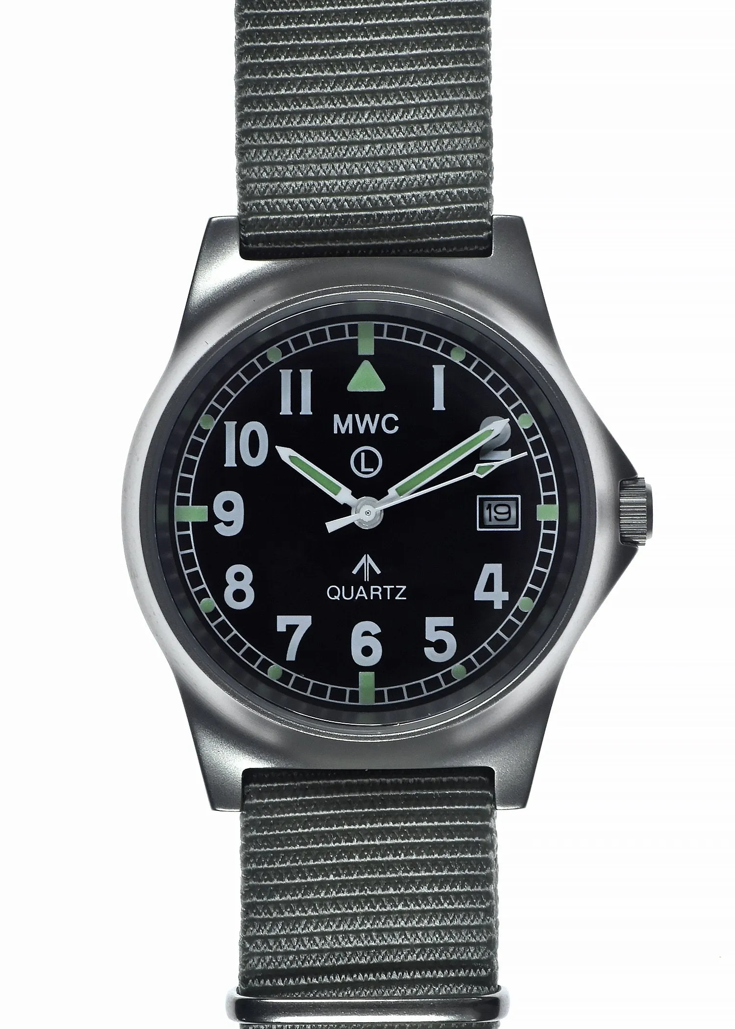 MWC G10 LM Stainless Steel Military Watch (Grey Strap) - Plain Caseback Suitable for Engraving / Personalization