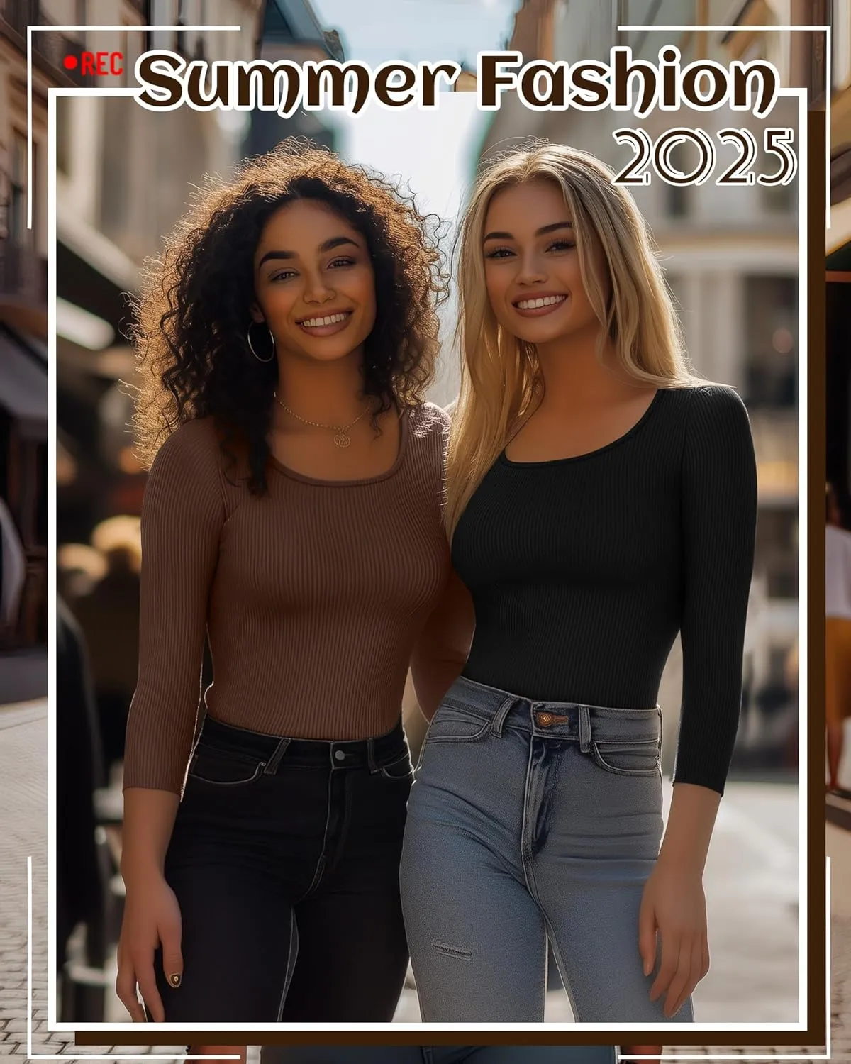 Neer 3 Pack 3/4 Sleeve Tops for Women, Cotton Scoop Neck Ribbed Three Quarter Sleeve Summer Slim T-Shirts Casual Basic Tees