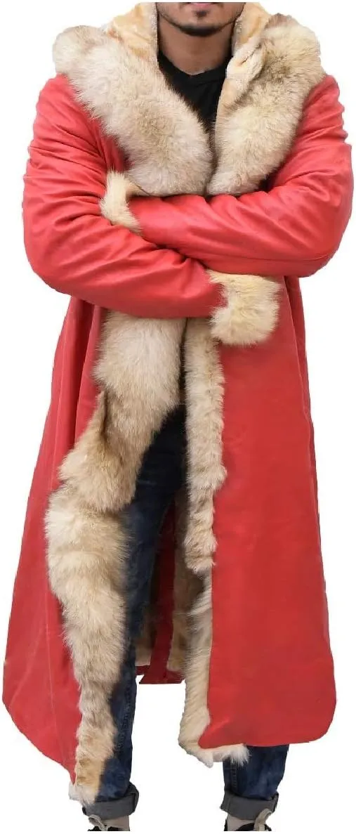 New Santa Claus Coat - The Christmas Chronicals Fur Shearling Red Faux Leather Santa Coat