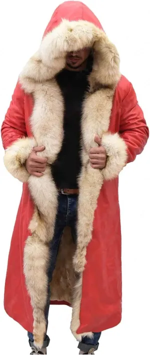 New Santa Claus Coat - The Christmas Chronicals Fur Shearling Red Faux Leather Santa Coat