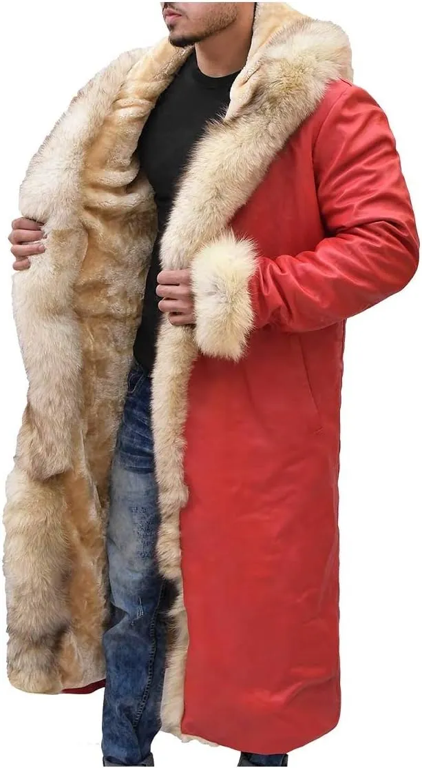 New Santa Claus Coat - The Christmas Chronicals Fur Shearling Red Faux Leather Santa Coat