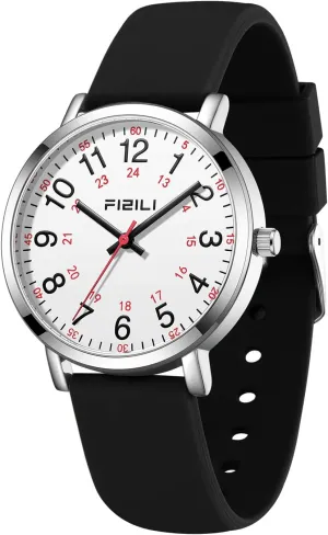 Nurse Watch for Medical Professionals Students Doctors Women Men - Waterproof Military Time Luminous Easy Read Dial, 24 Hour with Second Hand, Silicone Band Watches