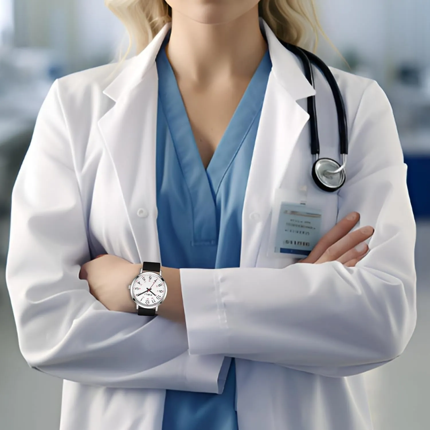 Nurse Watch for Medical Professionals Students Doctors Women Men - Waterproof Military Time Luminous Easy Read Dial, 24 Hour with Second Hand, Silicone Band Watches