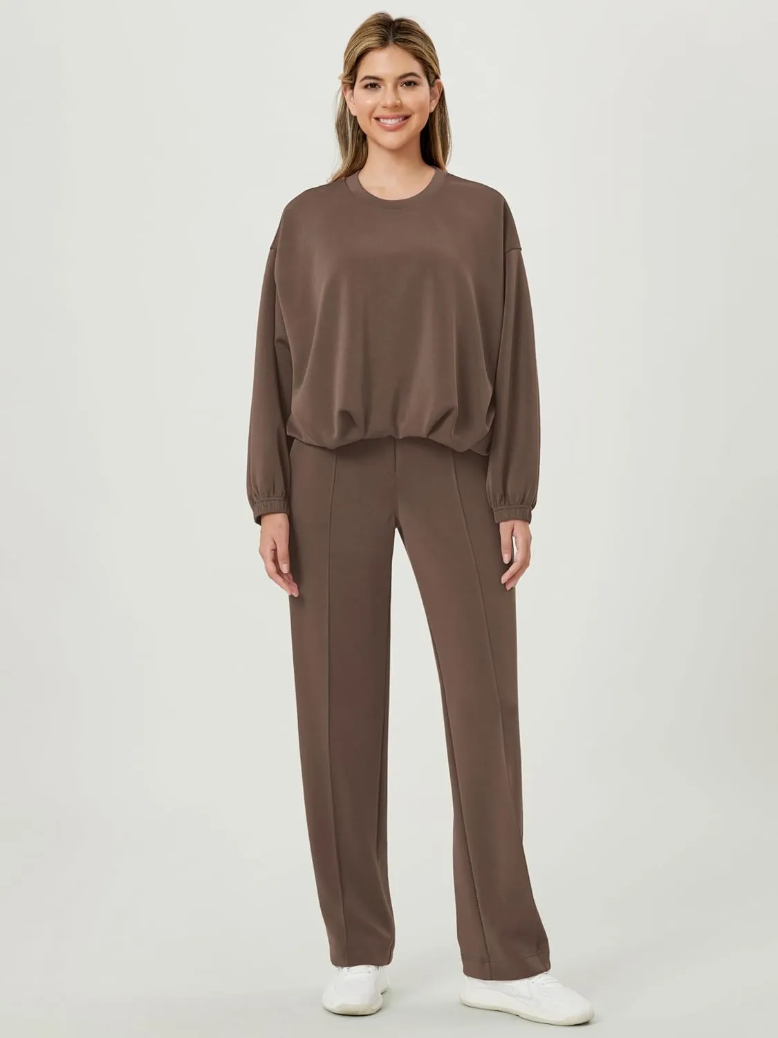 ODODOS Women's Modal Soft Bubble Hem Sweatshirts Long Sleeve Oversized Top Crew Neck Casual Pullover